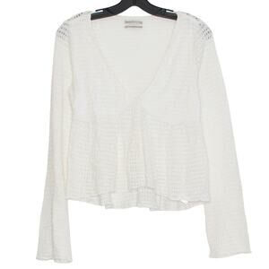 Urban Outfitters Pointelle Peplum Top White Festival Babydoll Cottagecore Boho M